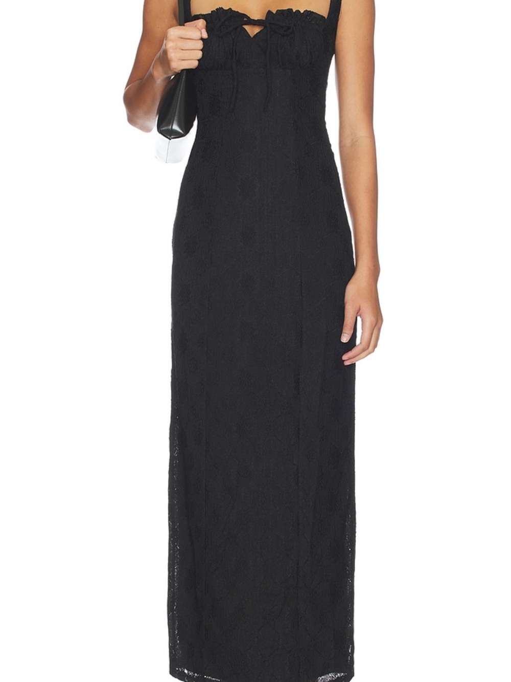 Strap Maxi Dress with Tie-Front Lace Bodice — Black